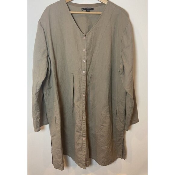 Gundrun Sjoden Tunic Blouse Button Front Cotton Linen Tan XXL - Picture 1 of 5
